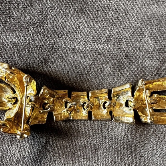 Vintage Articulating Leopard Cheetah Double Pin Gold Black Enamel Over Shoulder - Picture 3 of 10